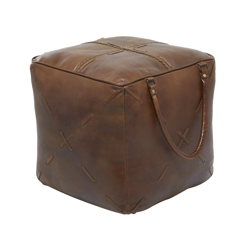 Loon Peak® Brown Canvas Pouf with Leather Handles 20" x 20" x 19" & Reviews Wayfair